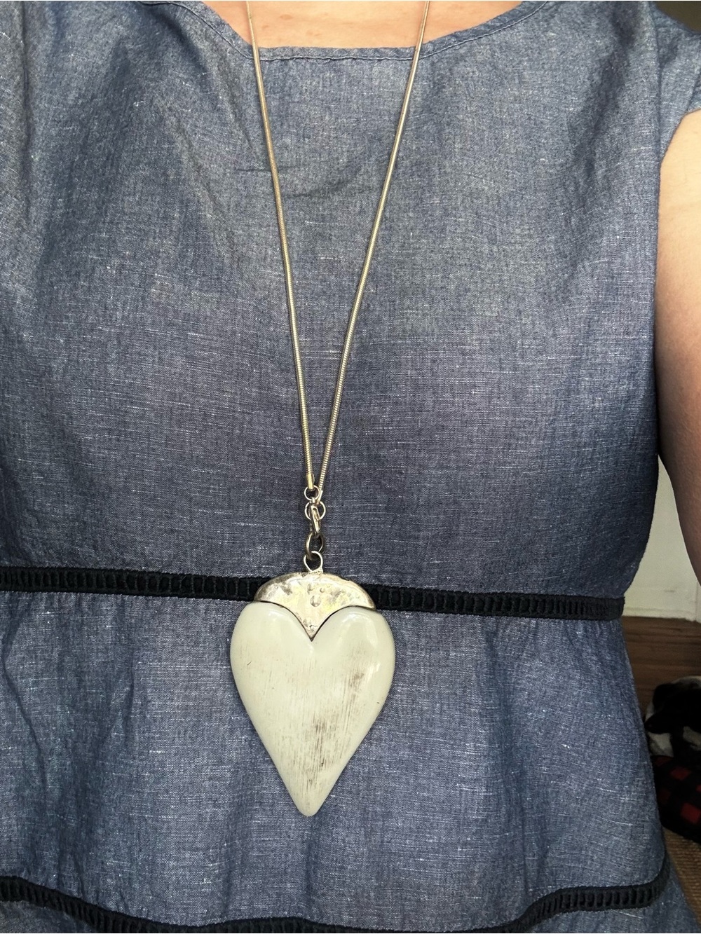 Custom Heart Pendant Long Necklace in Cream and Silver